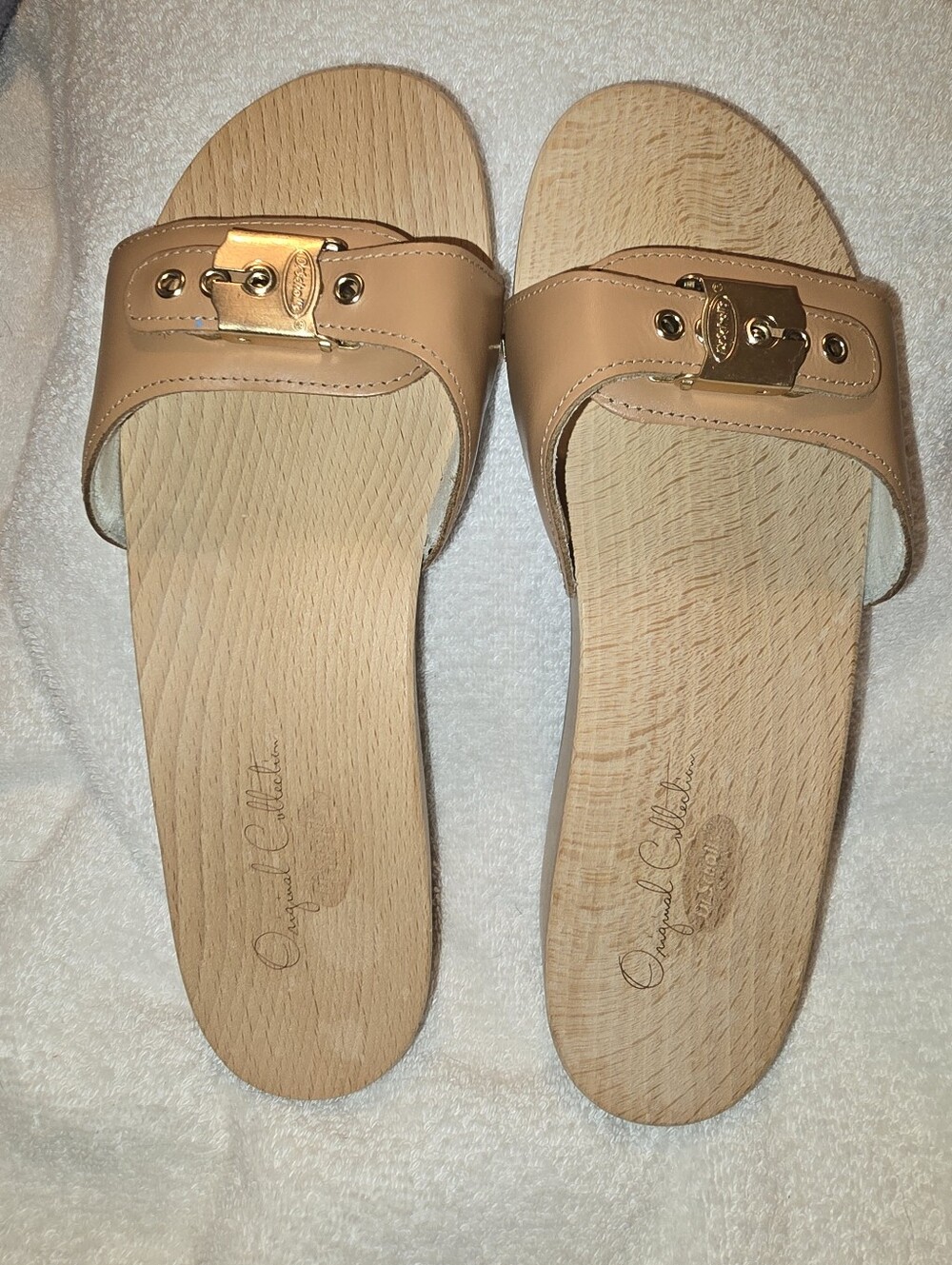 Dr. Scholl’s Original VTG Pescura Tan Wood Slide Sandals Made In Italy Size 7